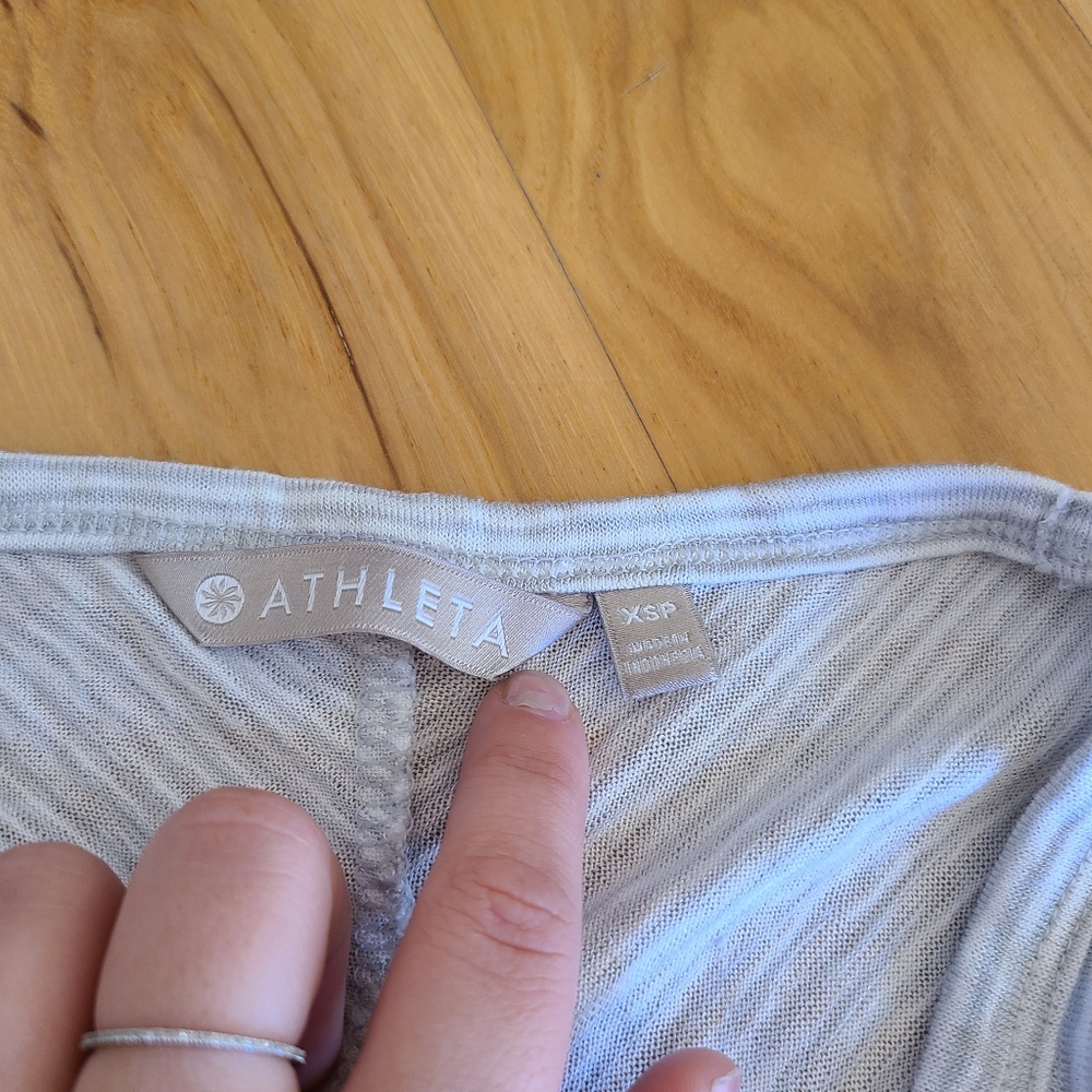 Athleta Breezy Grey and White Stripe Muscle Tank-Scoop neck with high-low hem XS - Picture 8 of 9